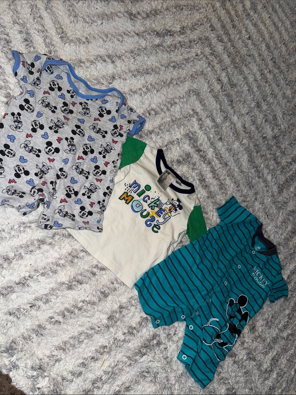 3-6m vintage Disney Mickey Mouse Baby t-shirt Jumper x2 Blue, Teal & White